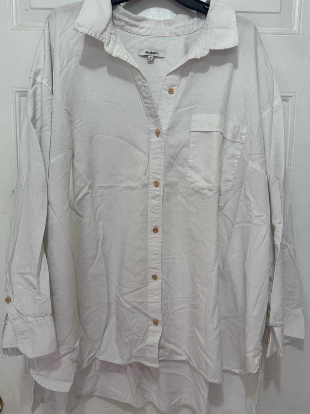 Madewell White Cotton Modal Side Button Up Oversized Shirt Blouse Plus 4X